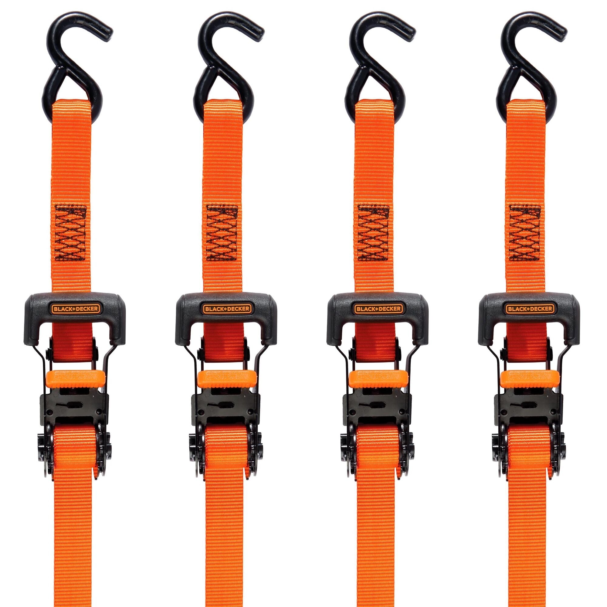 Black/Orange 1" x 10' Ratchet Tie Down Straps with Ergonomic Handles