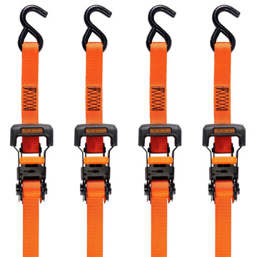 Black/Orange 1" x 10' Ratchet Tie Down Straps with Ergonomic Handles