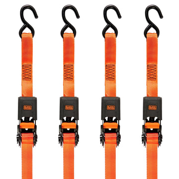 Black/Orange 1" x 12' Ratchet Tie Down Straps With Padded Handles
