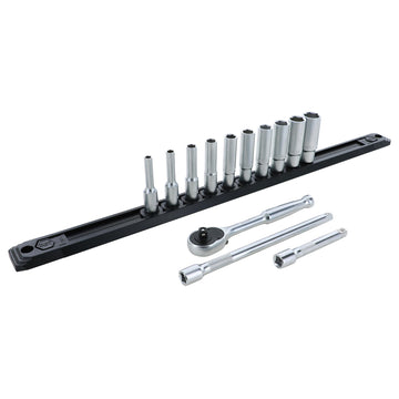 13 Piece Professional Series Socket and Ratchet Set with 3 and 6 Inch Extension Bars - SAE