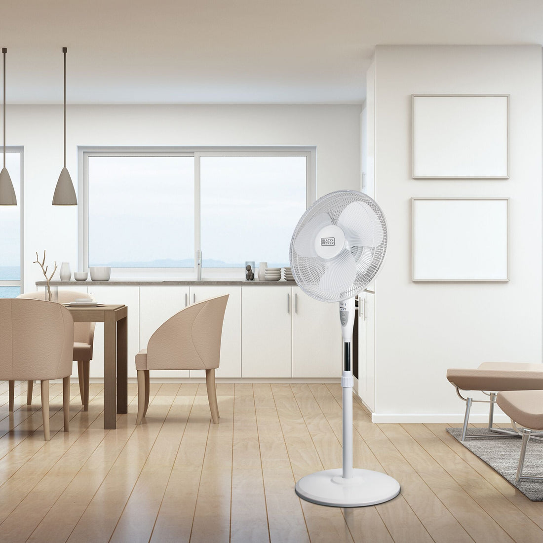Stand Fan With Remote, White, 16-Inch
