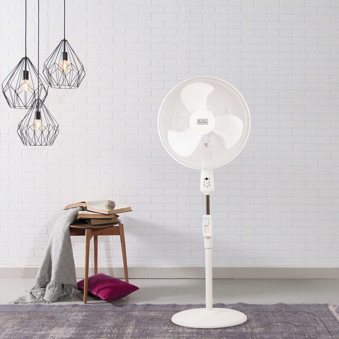 Stand Fan  With Remote, Round Base, White, 18-Inch