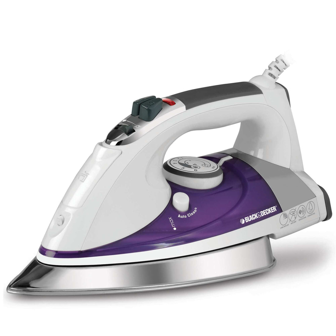 Steam Iron with Stainless Steel Soleplate & Extra-Long Cord