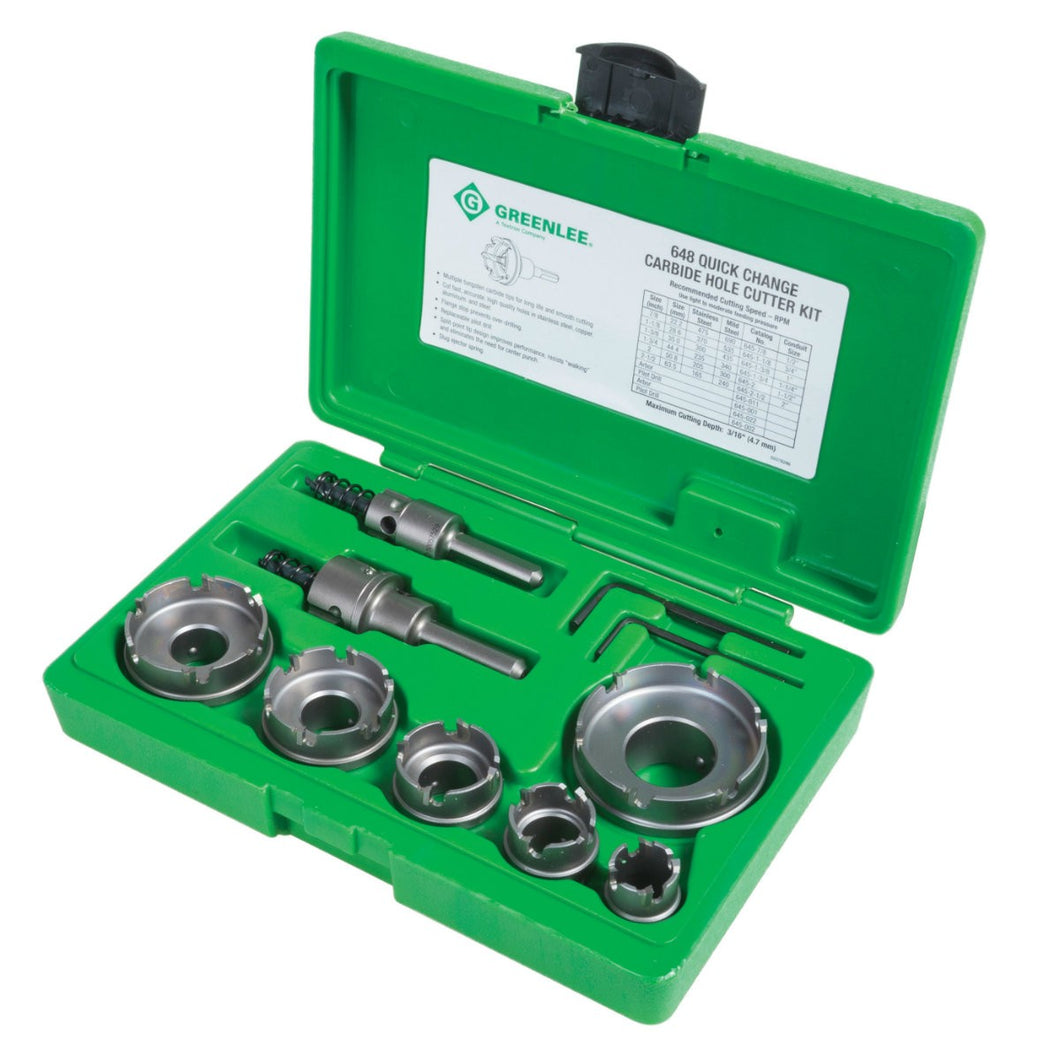Greenlee 648 8 Piece Quick Change Carbide Hole Cutter Kit, 1/2